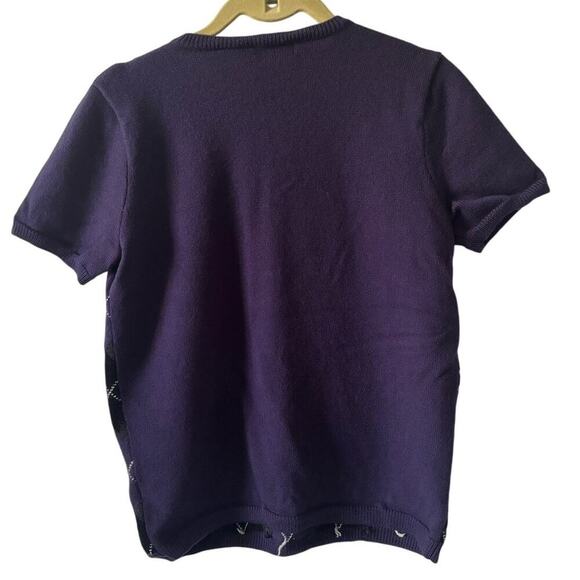 Liz Claiborne Wool Argyle Diamond Knit Short Sleeve Sweater - Picture 3 of 4